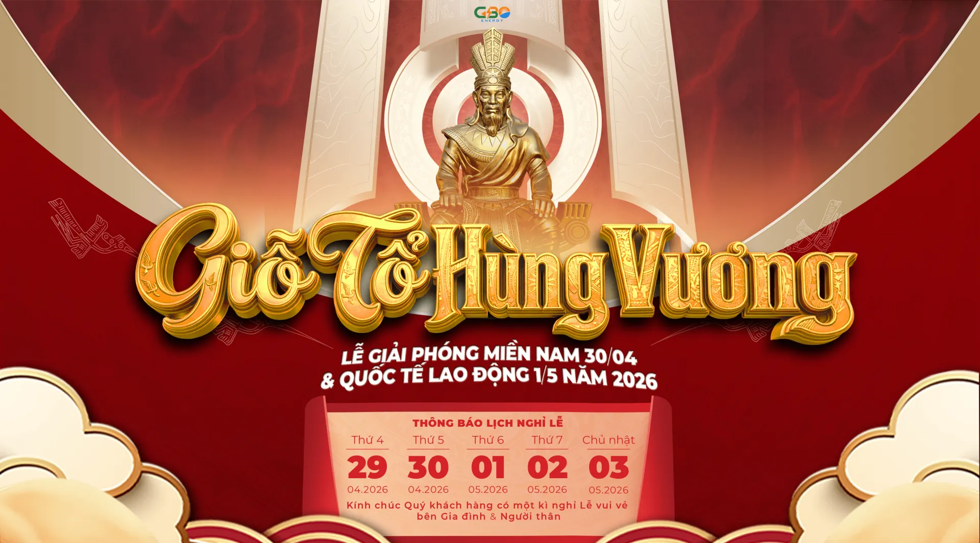 GBO Energy Thông Báo Lịch Nghỉ Lễ Giỗ Tổ Hùng Vương, Lễ Giải Phóng Miền Nam 30/04 & Quốc Tế Lao Động 01/05 Năm 2026